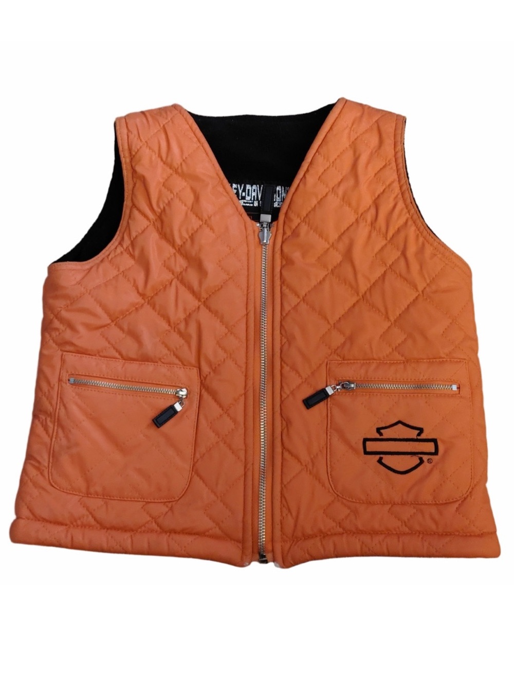 Harley-Davidson Boys Size 5 Orange Black Reversible Quilted Zip Vest Motorcycle